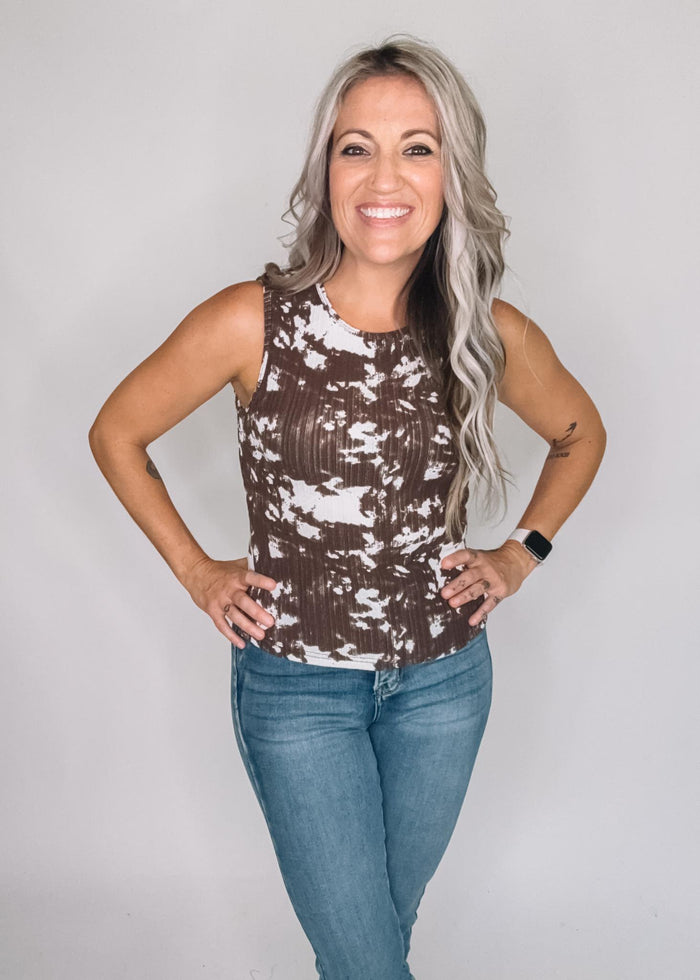 White and Brown Animal Print Tank Top