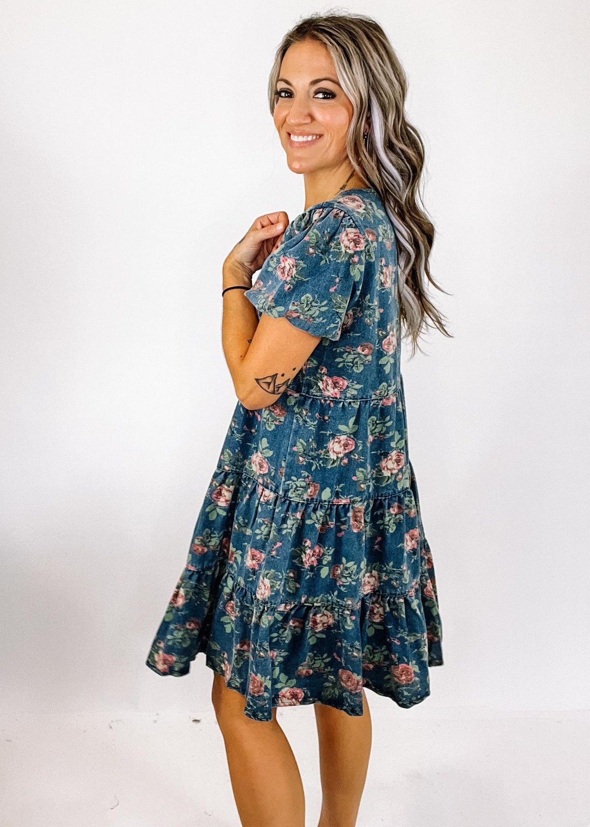 Floral Denim Dress Large Floral Denim Dress Large