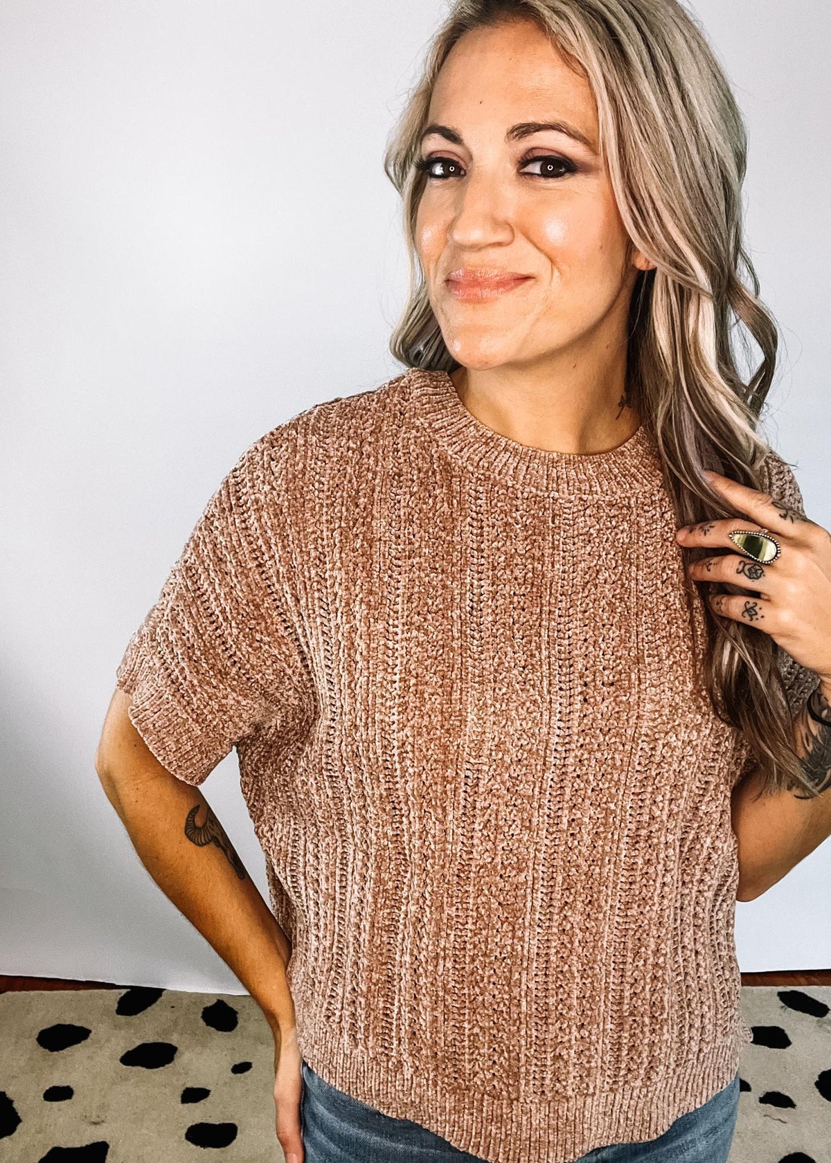 Mocha Chenille Short Sleeve Sweater