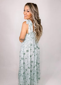 Light Sage Garden Party Sweetheart Midi Dress