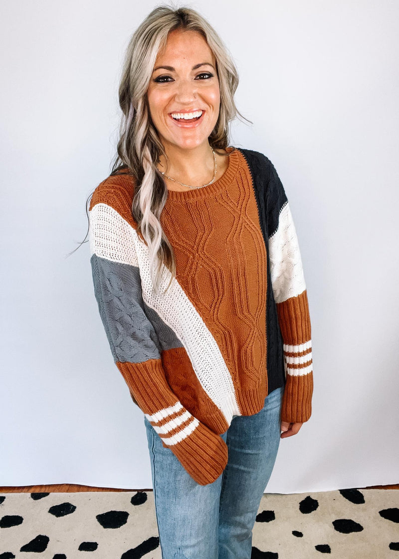 Sienna and Grey Cableknit Sweater