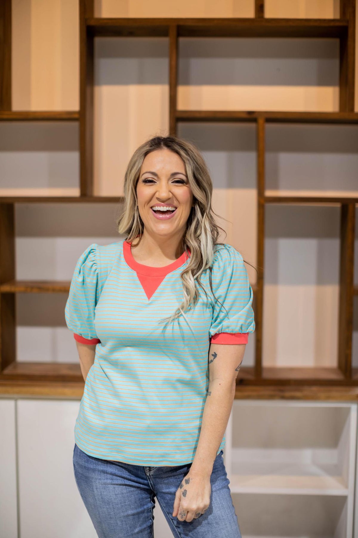 Mint and Coral Casual Top