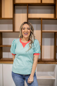 Mint and Coral Casual Top