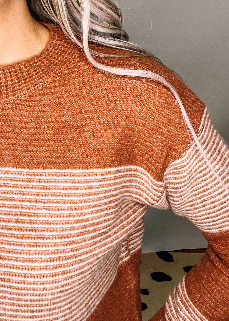 Copper Ribbed Color Block Crew