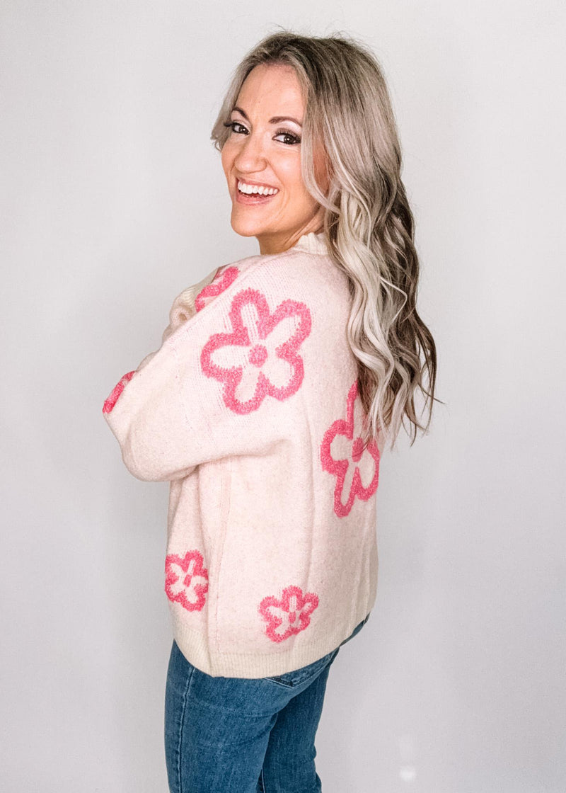 BLACK FRIDAY- Cream Pink Floral Sweater