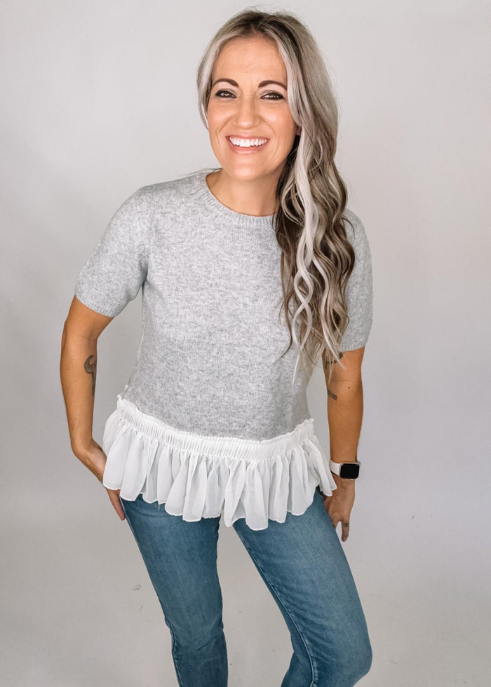 Heather Grey Sweater with Frill Detail