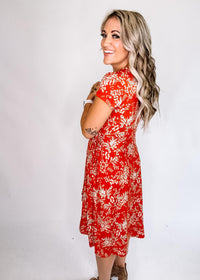 Rust and Sage Tie Waist Floral Dress