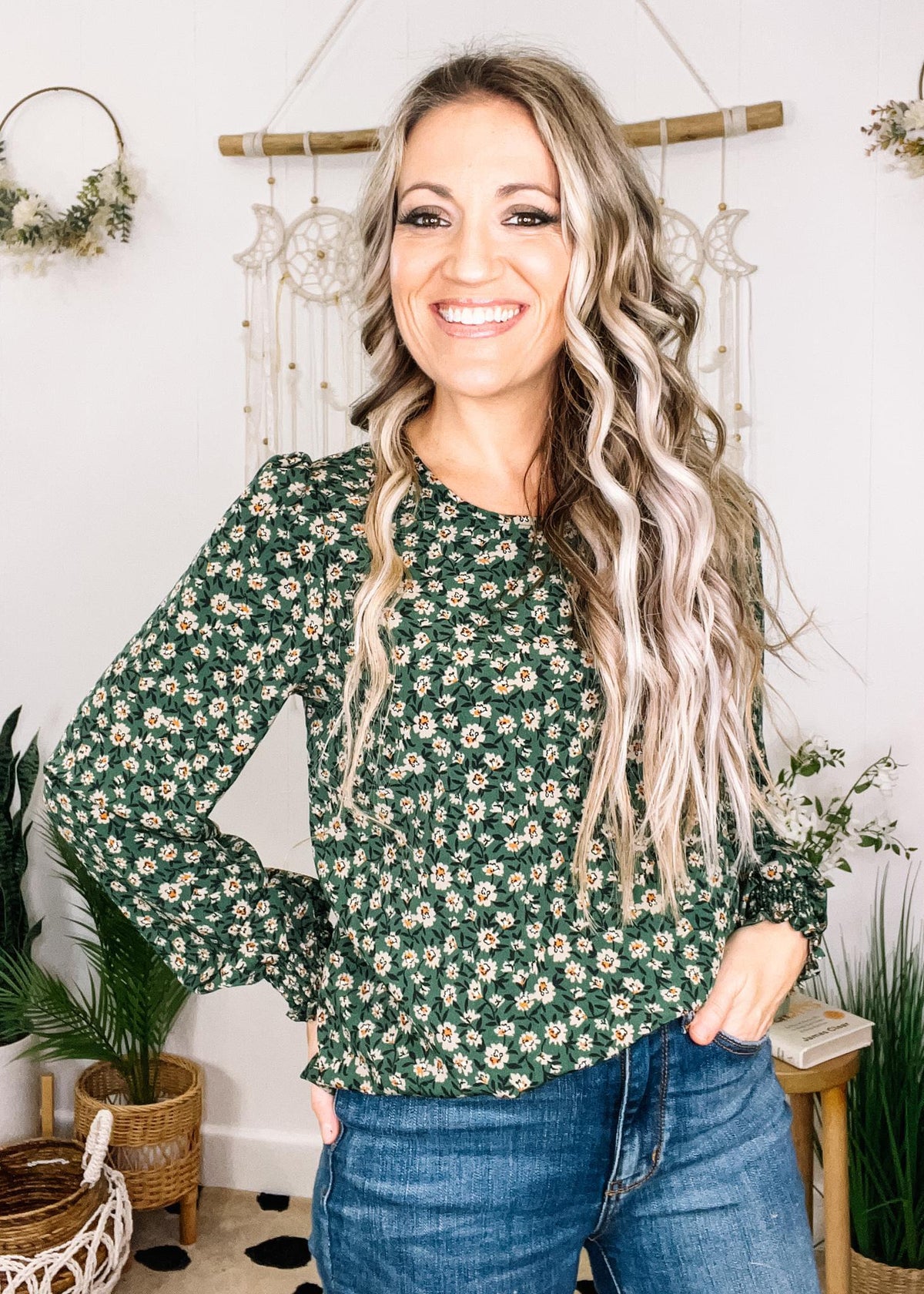 Classic Green Floral Blouse