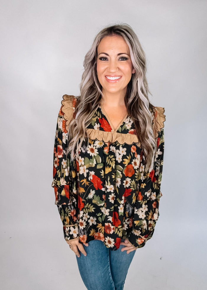 Floral Ruffle Trim Blouse