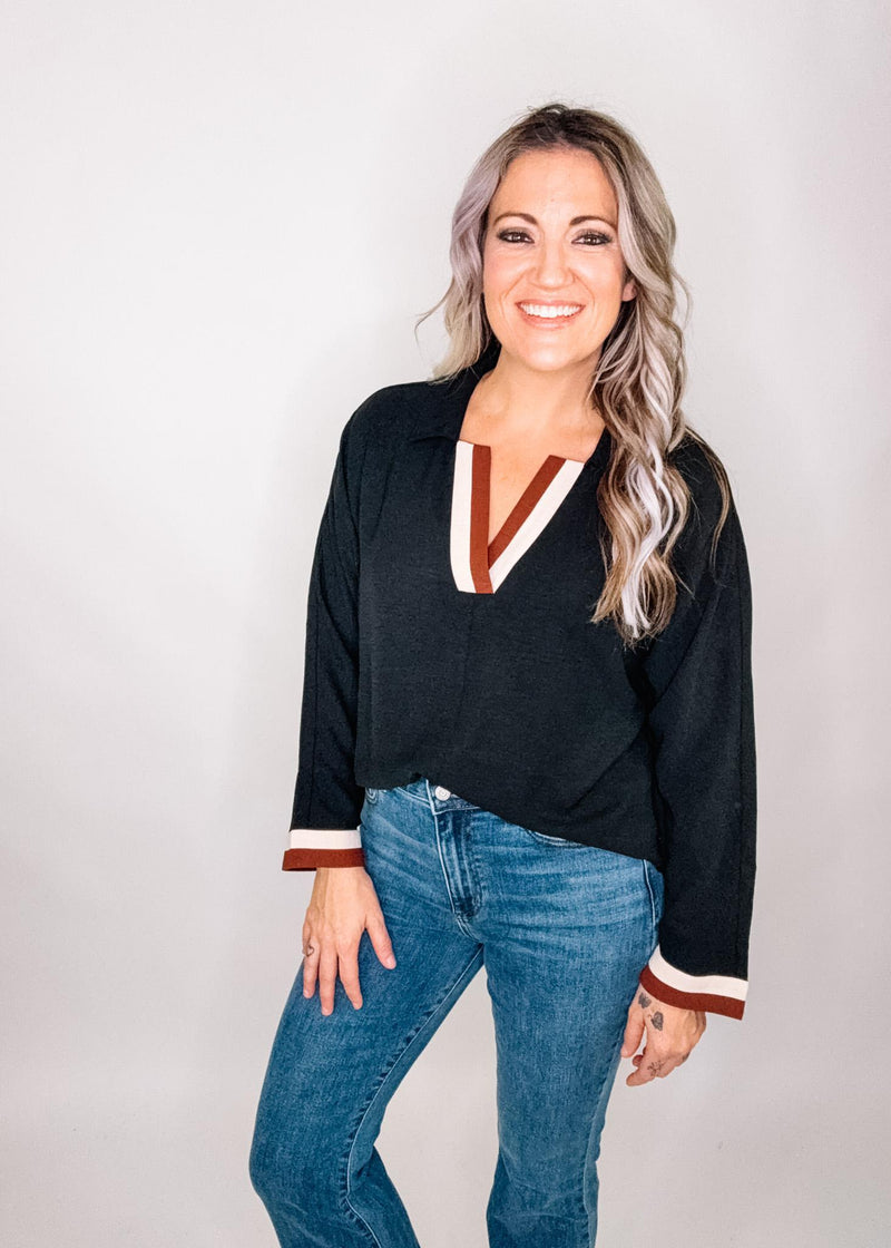 Black Stripe Trim Blouse