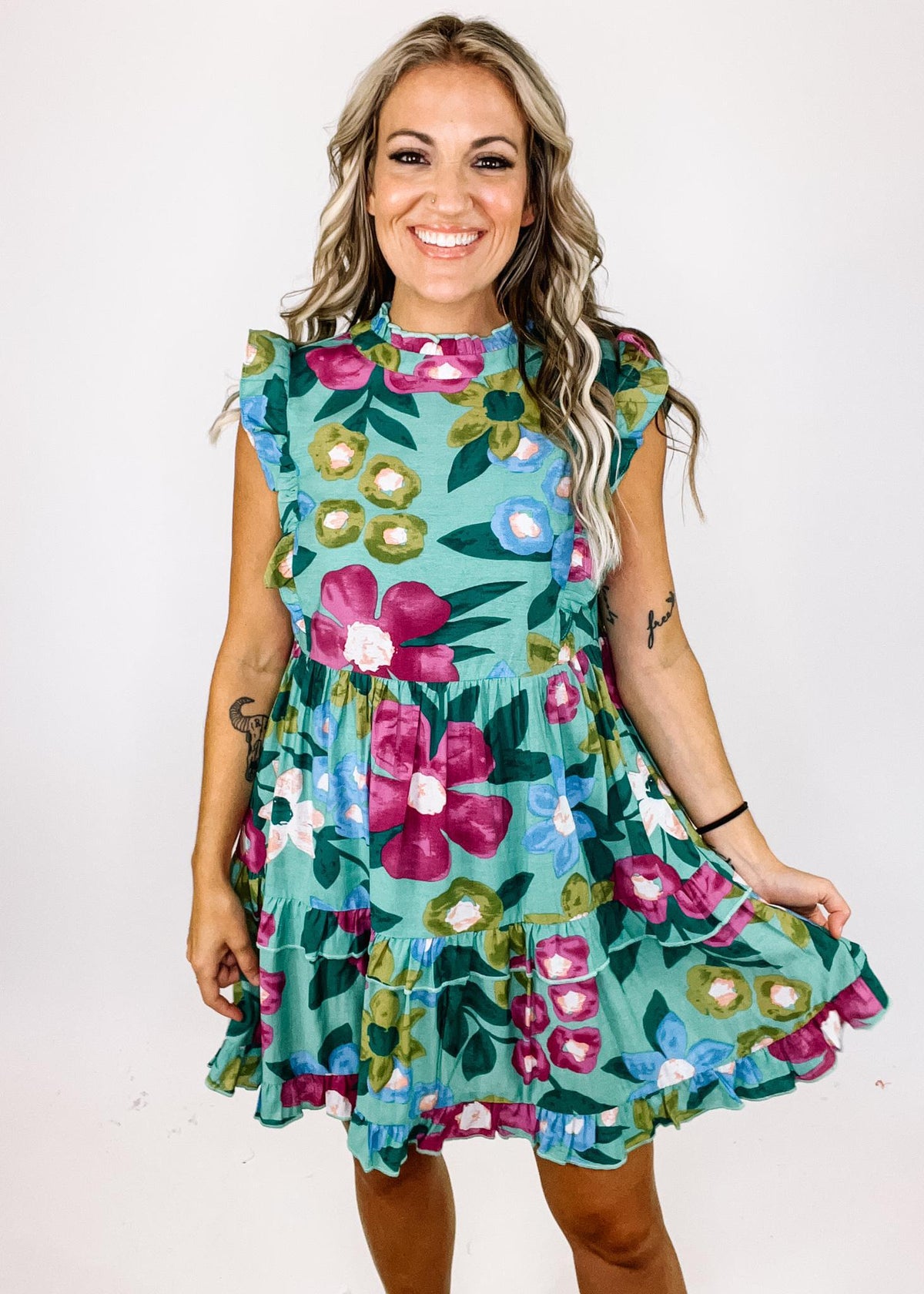 Brenda Sage and Purple Floral Dress The Teal Eagle Boutique Brenda Sage and Purple Floral Dress The Teal Eagle Boutique