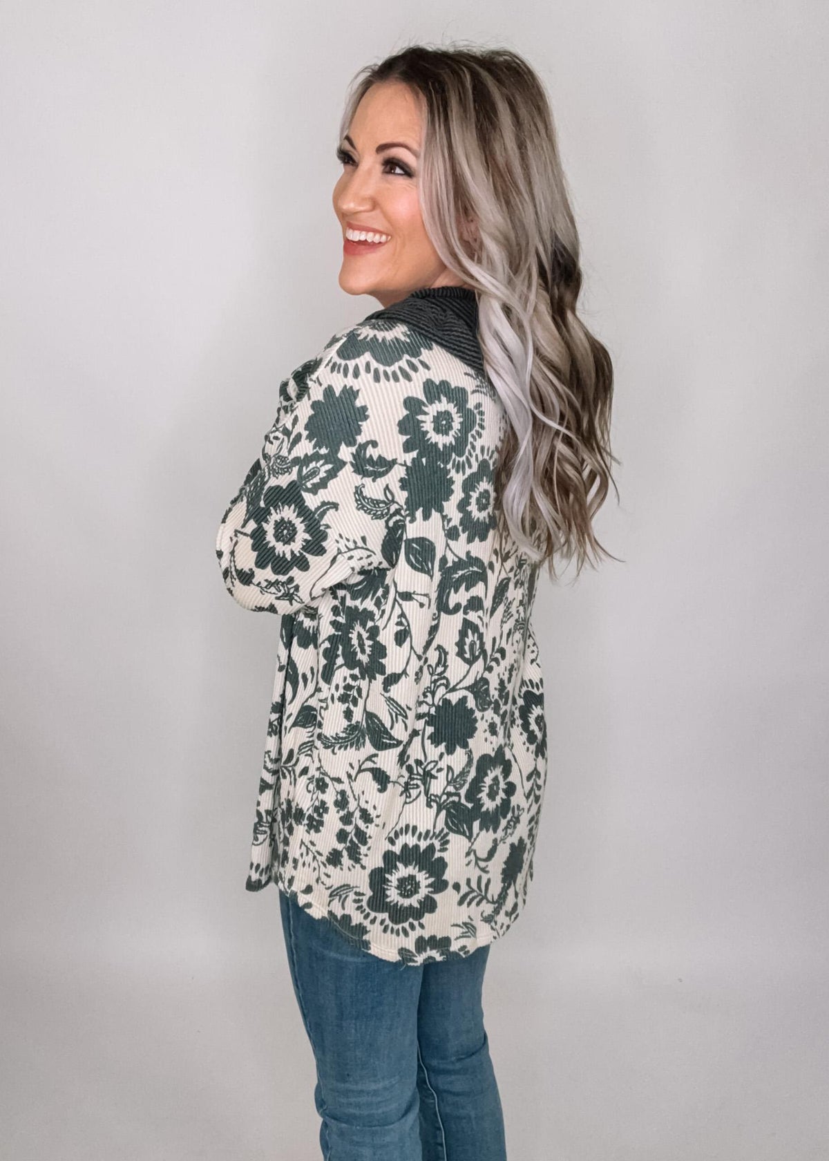 Charcoal Taupe Floral Lightweight Hoodie