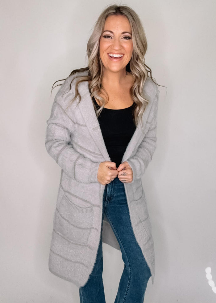 BLACK FRIDAY- Grey Fuzzy Hooded Sweater