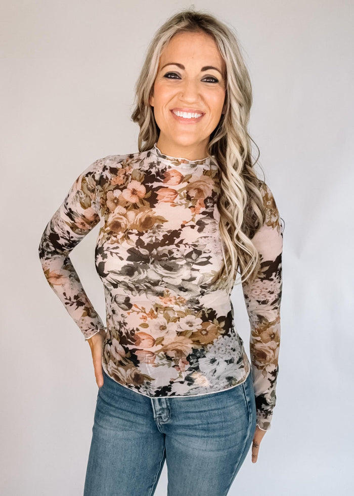 Stone Floral Mesh Top