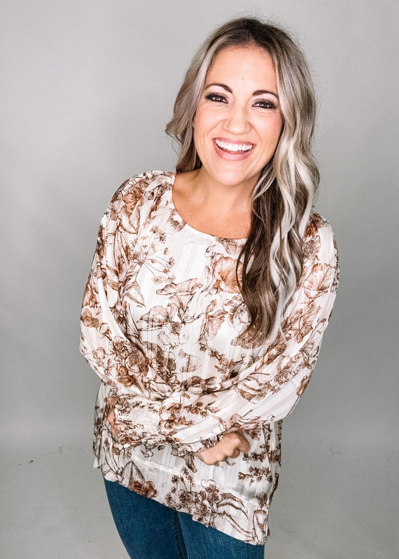 Floral Blouse with Metallic Stitching Detail