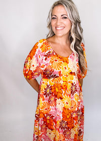 Orange Multi Flower Tiered Dress