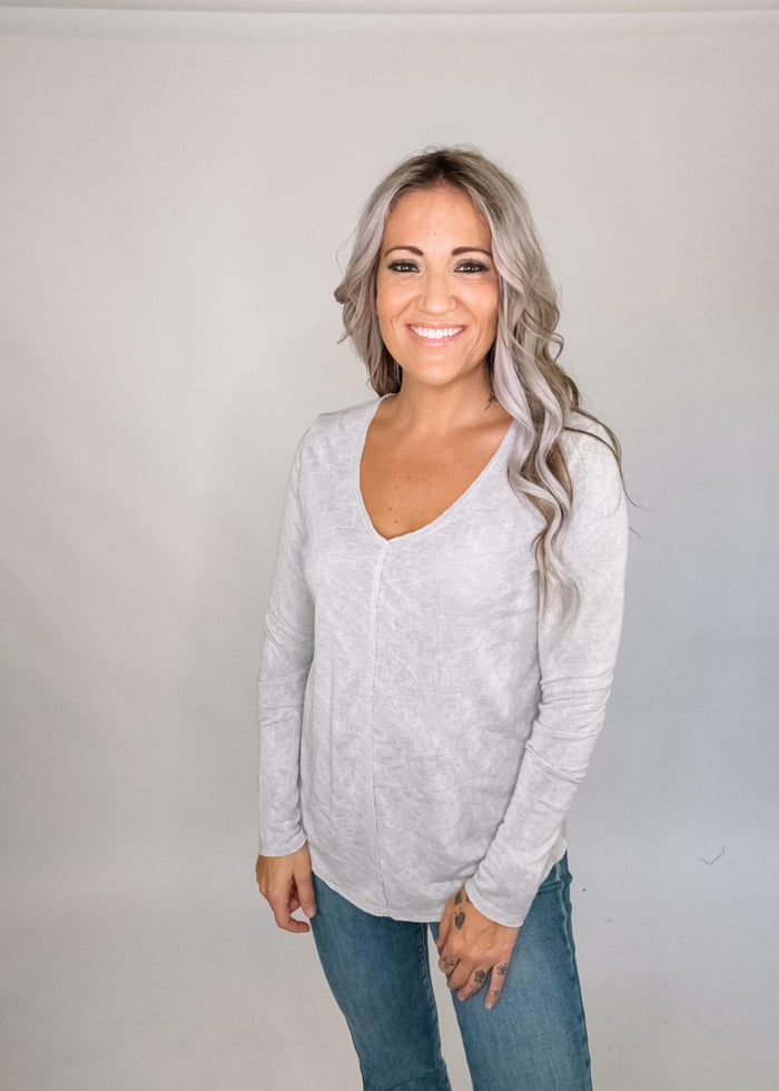 Grey Long Sleeve Burnout Top