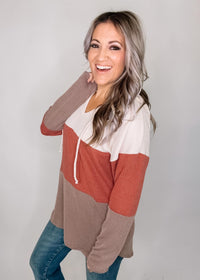 Cream and Rust Ribbed Hoodie