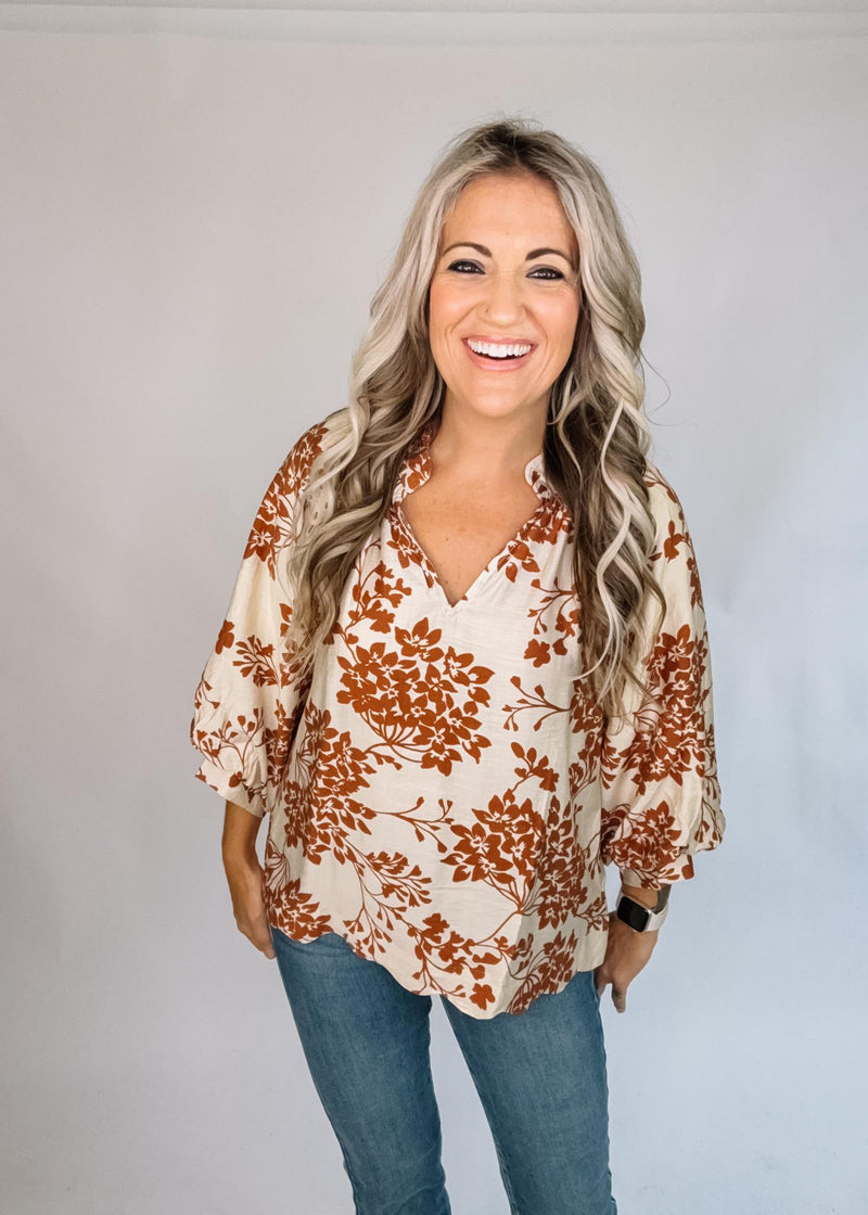 Cream and Caramel Floral Top
