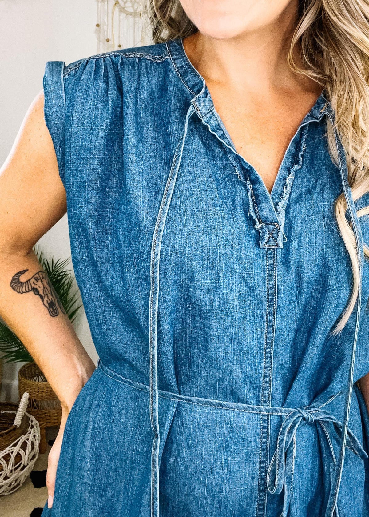 Chambray Flare Dress with Pockets