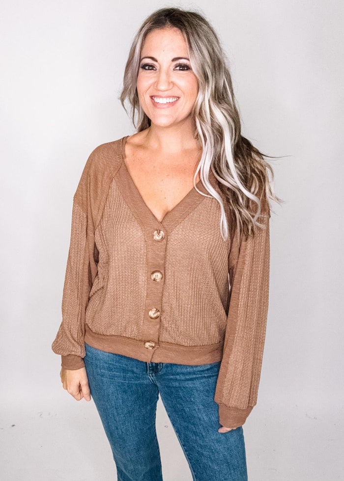 Contrasting Texture Cardigan with Buttons