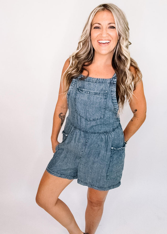 Acid Wash Frayed Hem Denim Overalls