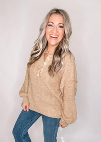 BLACK FRIDAY - Golden Glow Button Henley Sweater
