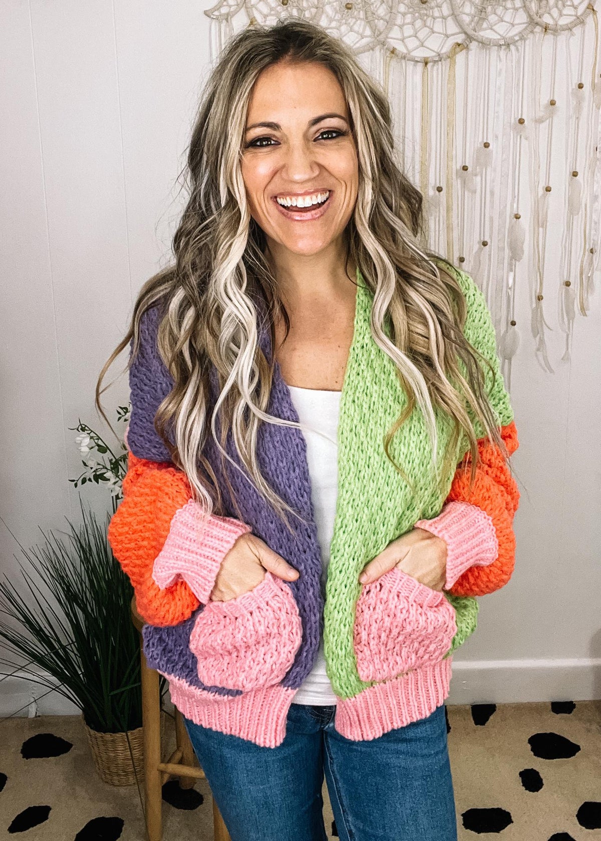 Bold and Bright Chunky Color Block Cardigan