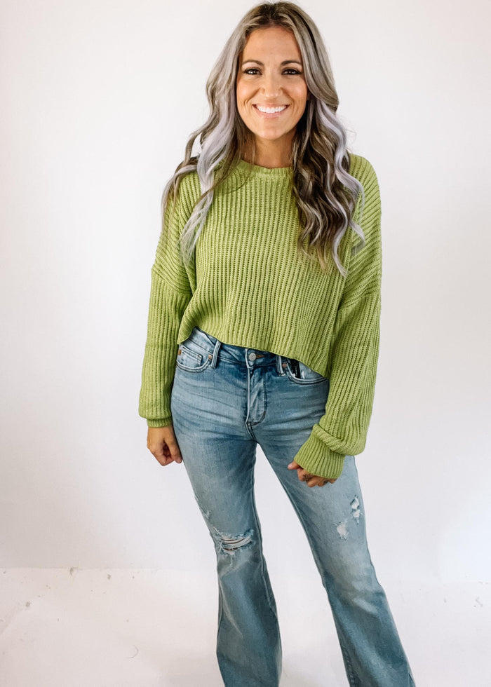 Avocado Cropped Knit Sweater