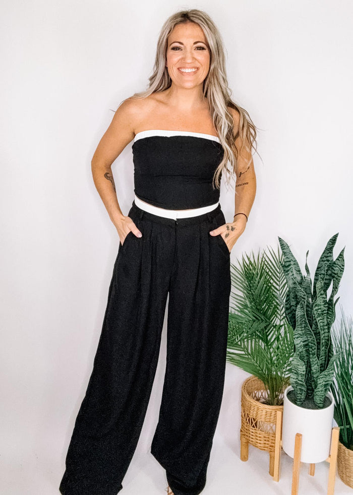 Contrasting Strapless Top and Trouser Set