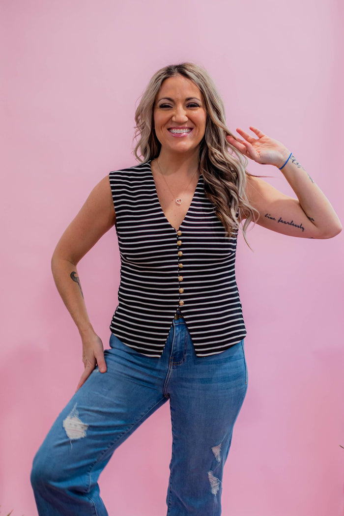 Classic Black and White Stripe Vest Top