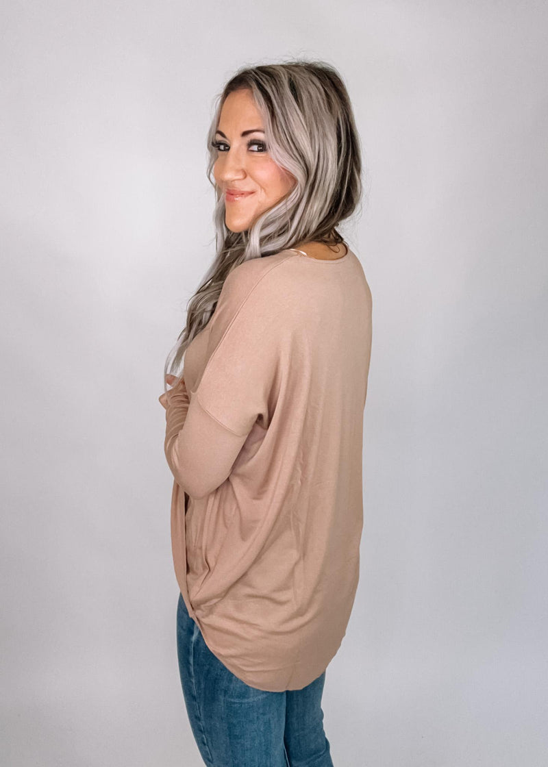 Faux Wrap Long Sleeve Tunic Top