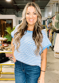Blue and White Stripe Open Back Top