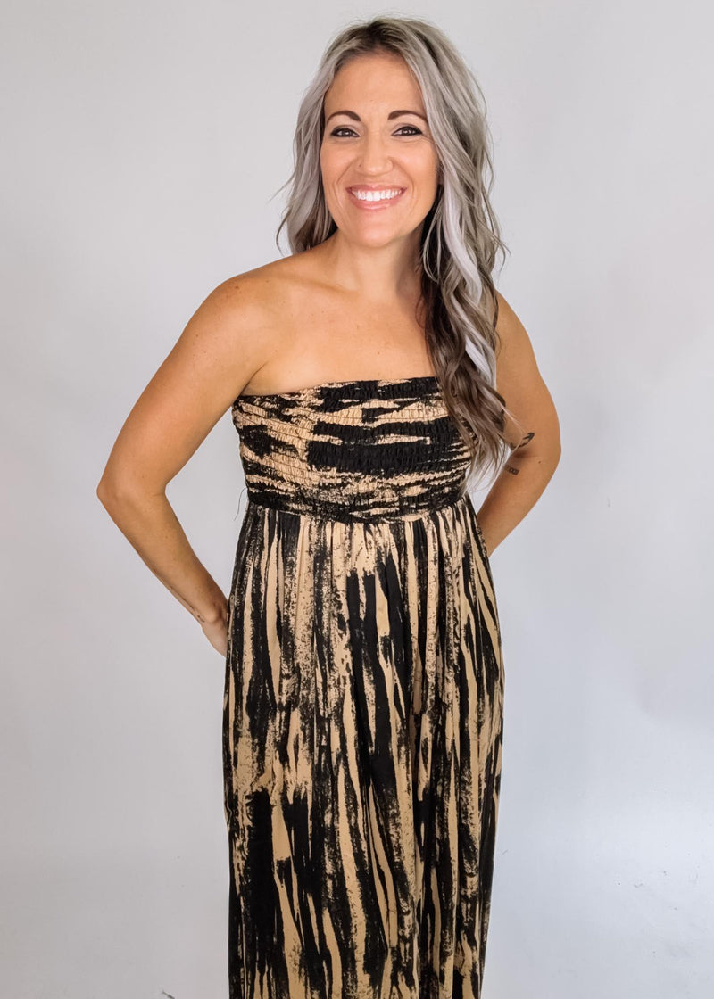 Satin Strapless Smocked Wide Leg Jumpsuit