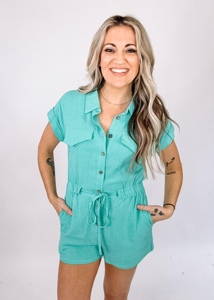 Aqua Short Sleeve Romper