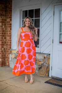 Pink Linen Printed Sundress