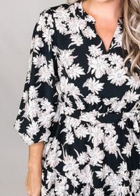 Jody Black Dress with White and Taupe Flowers