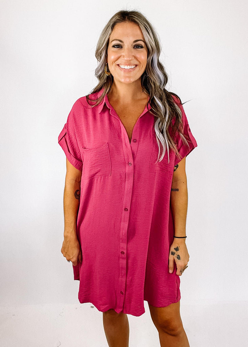 Mauve Drop Shoulder Button Up Dress