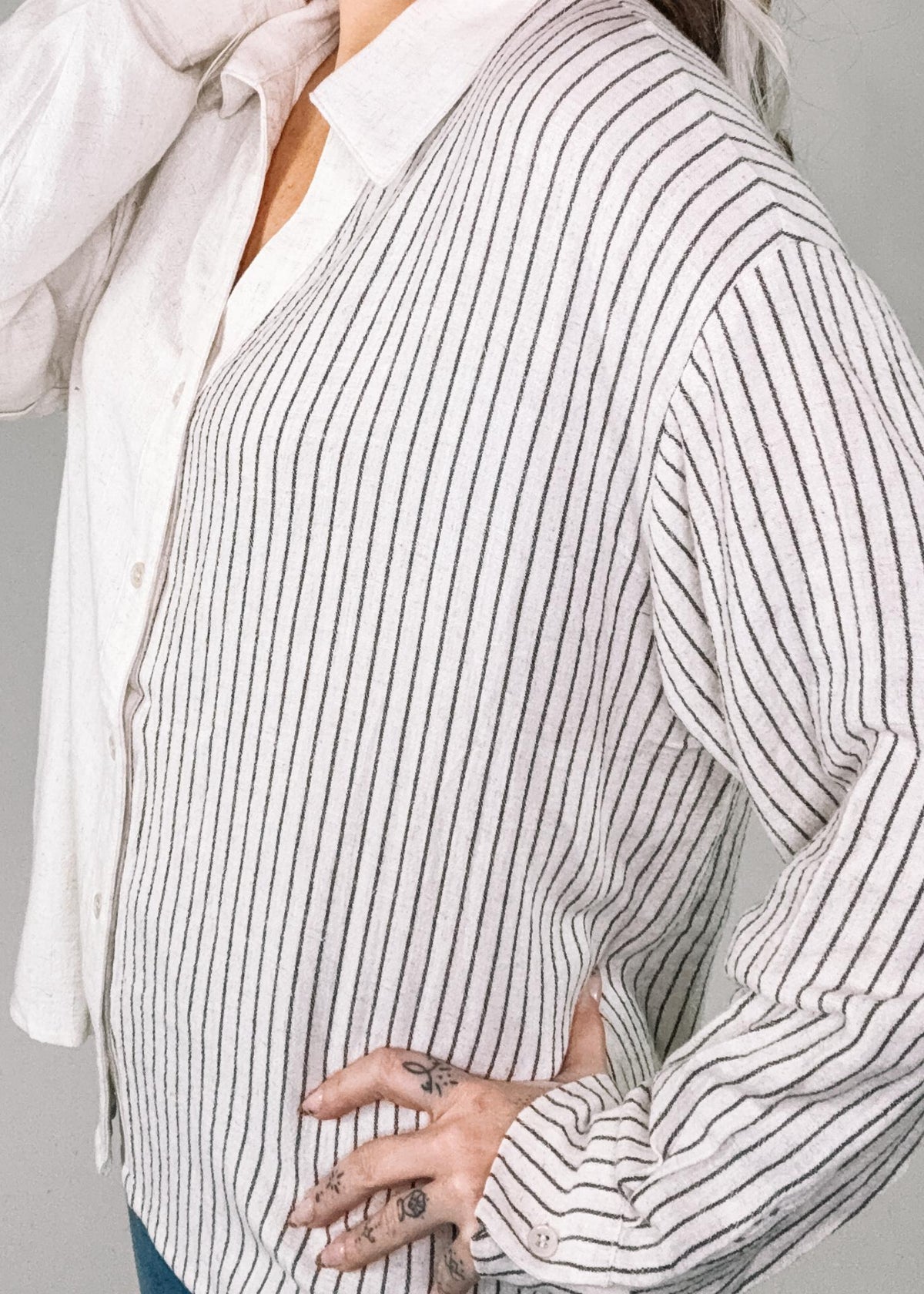 Linen Pin Stripe Block Top