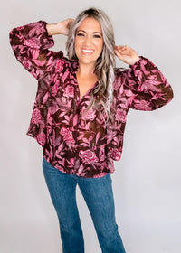 Sheer Mocha Bloom Blouse