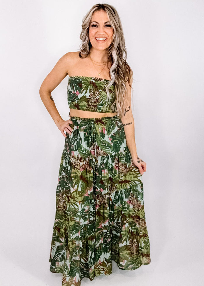 Green and Purple Strapless Maxi Set