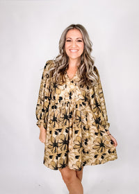 Tan and Black Floral Mini Dress