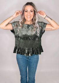 Green Velvet Textured Top