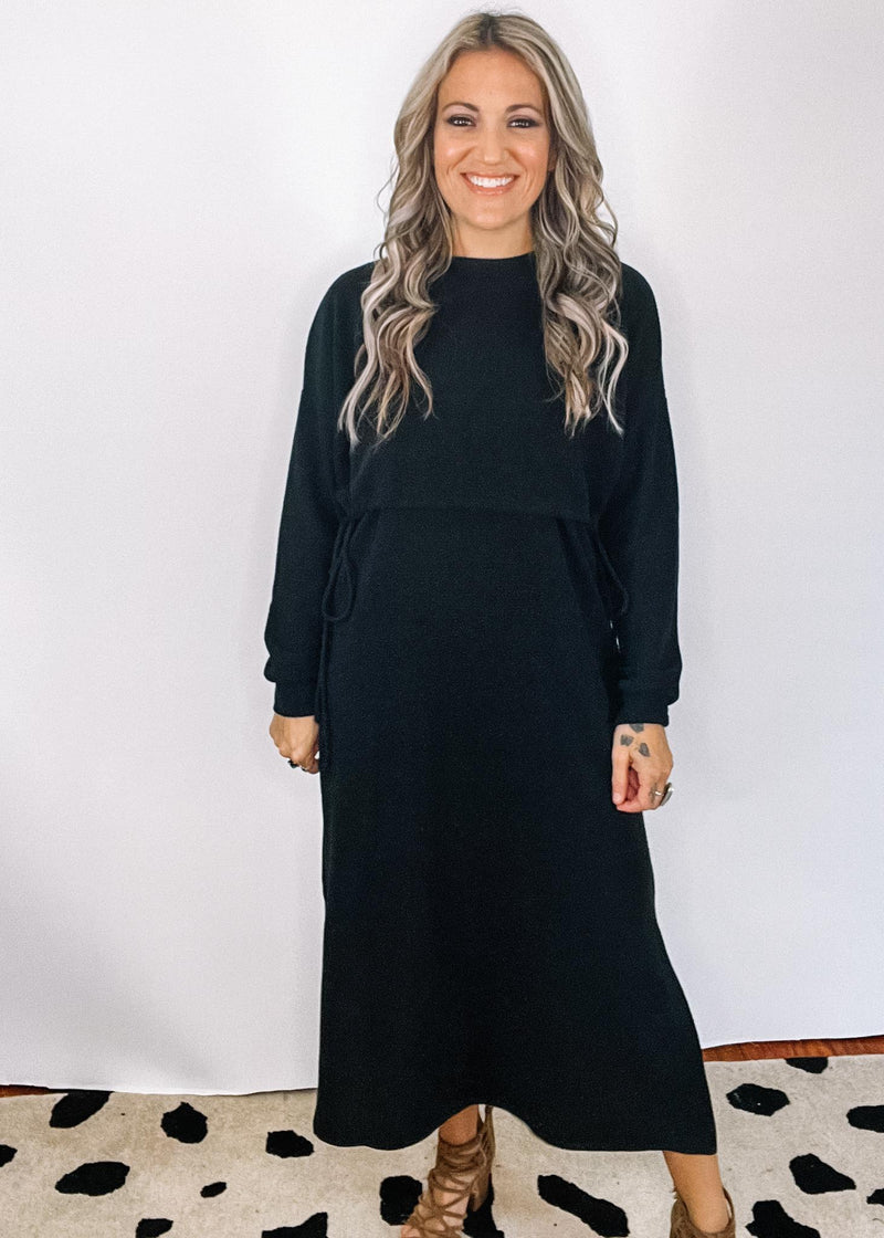 Black Cloudy Knit Long Sleeve Dress