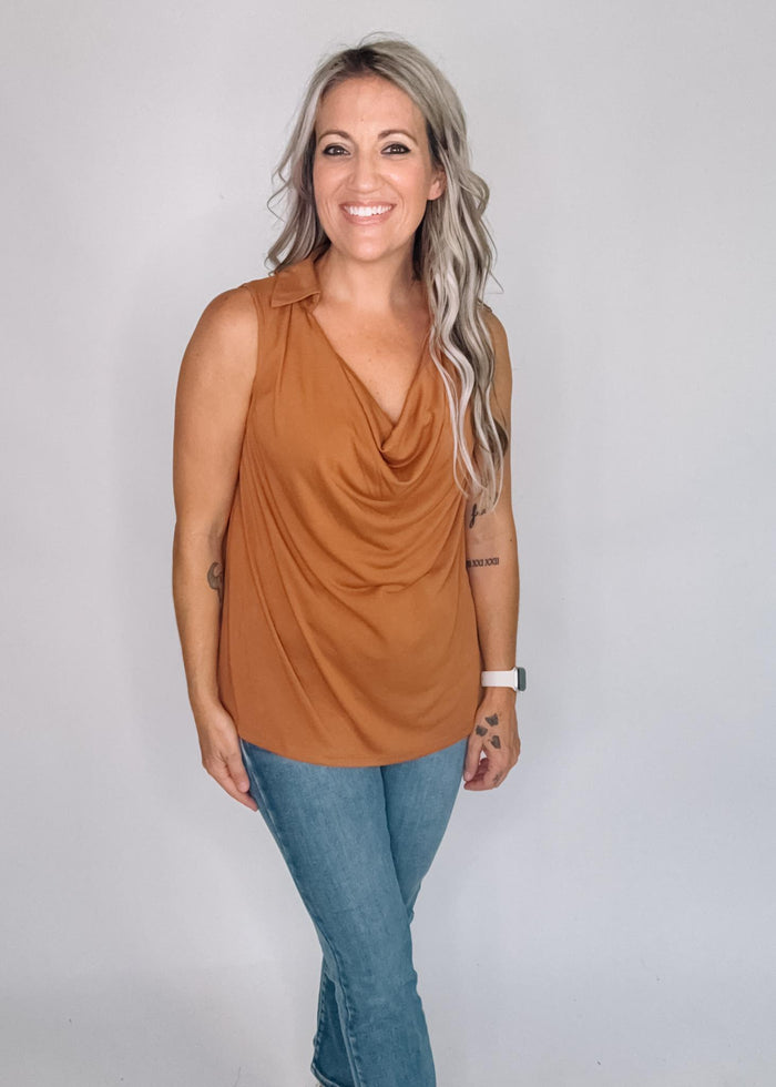 Clay Cowl Neck Sleeveless Top