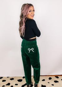 Green Corduroy Crop with Bow Detail