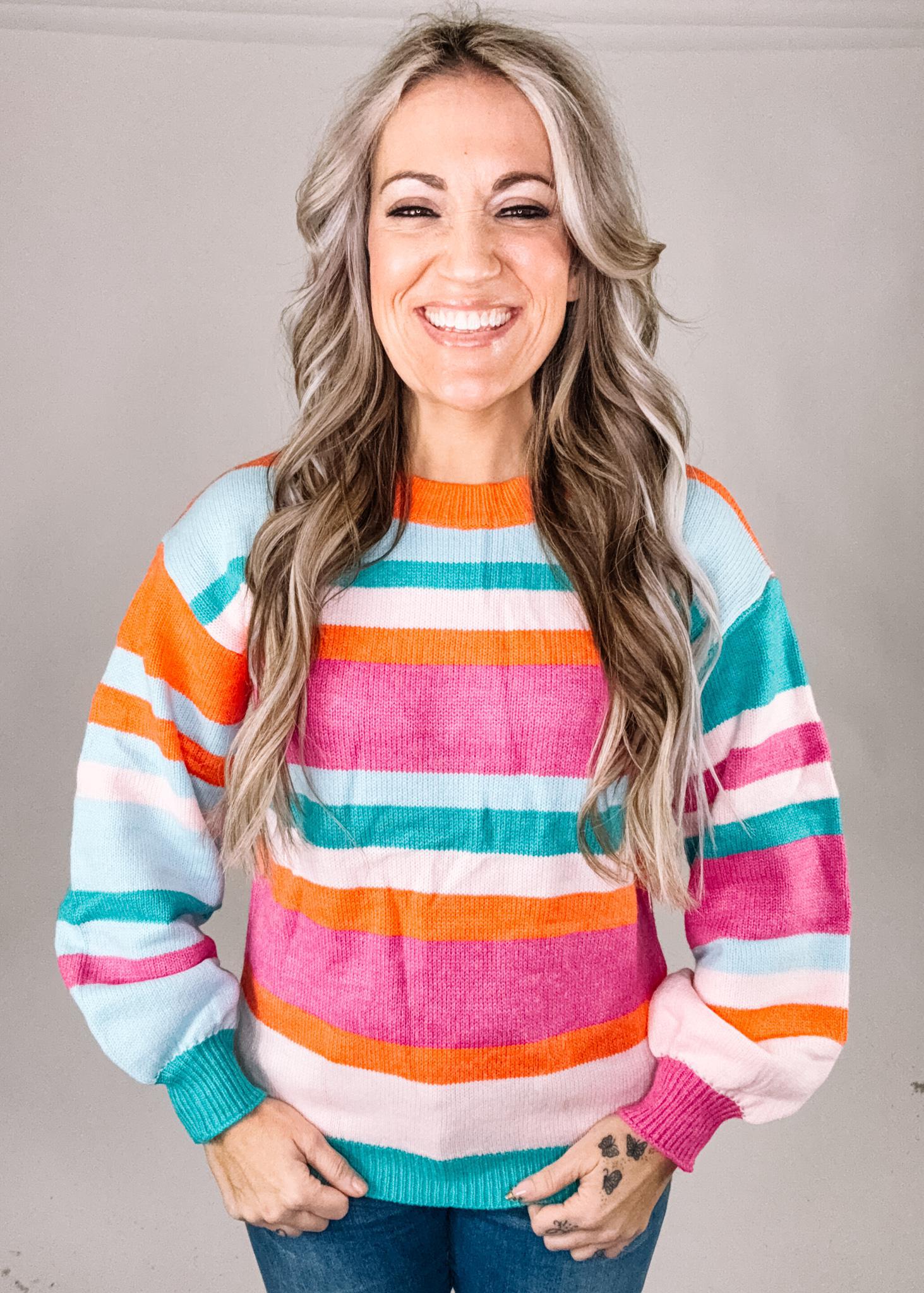 Colorful Stripe Knit Sweater – The Teal Eagle Boutique
