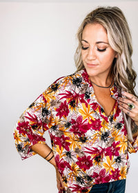 Golden Fuchsia Floral Top