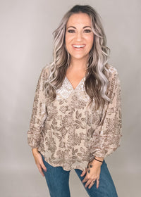 Champagne Velvet Flower Blouse