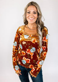 Rust Floral Velvet Top